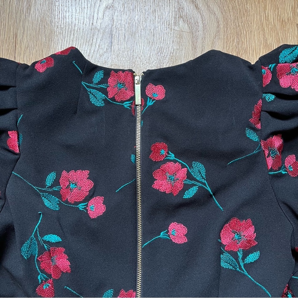 Calvin Klein Black Dress with Red Rose Embroidery - Size 10 - Picture 5 of 10